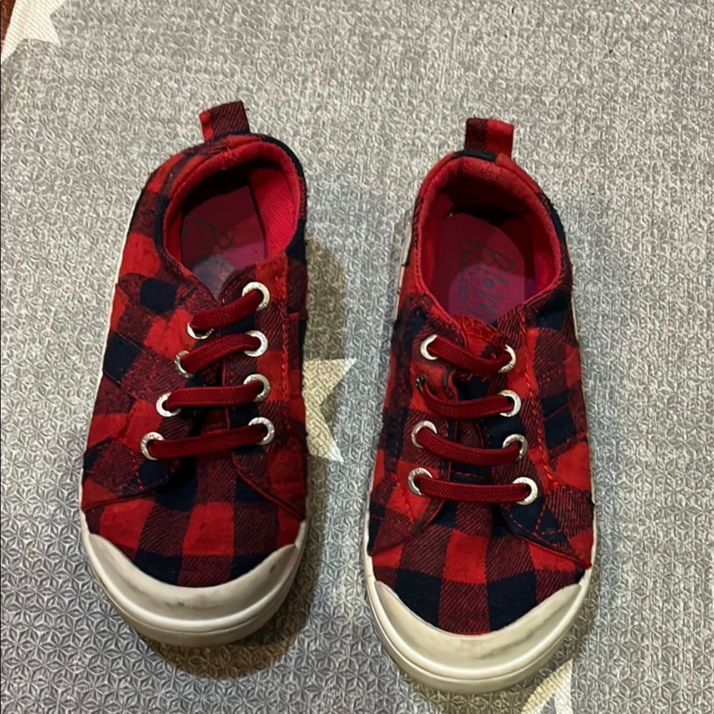 Plaid Red and Black Kids Shoes Size 10M Preloved